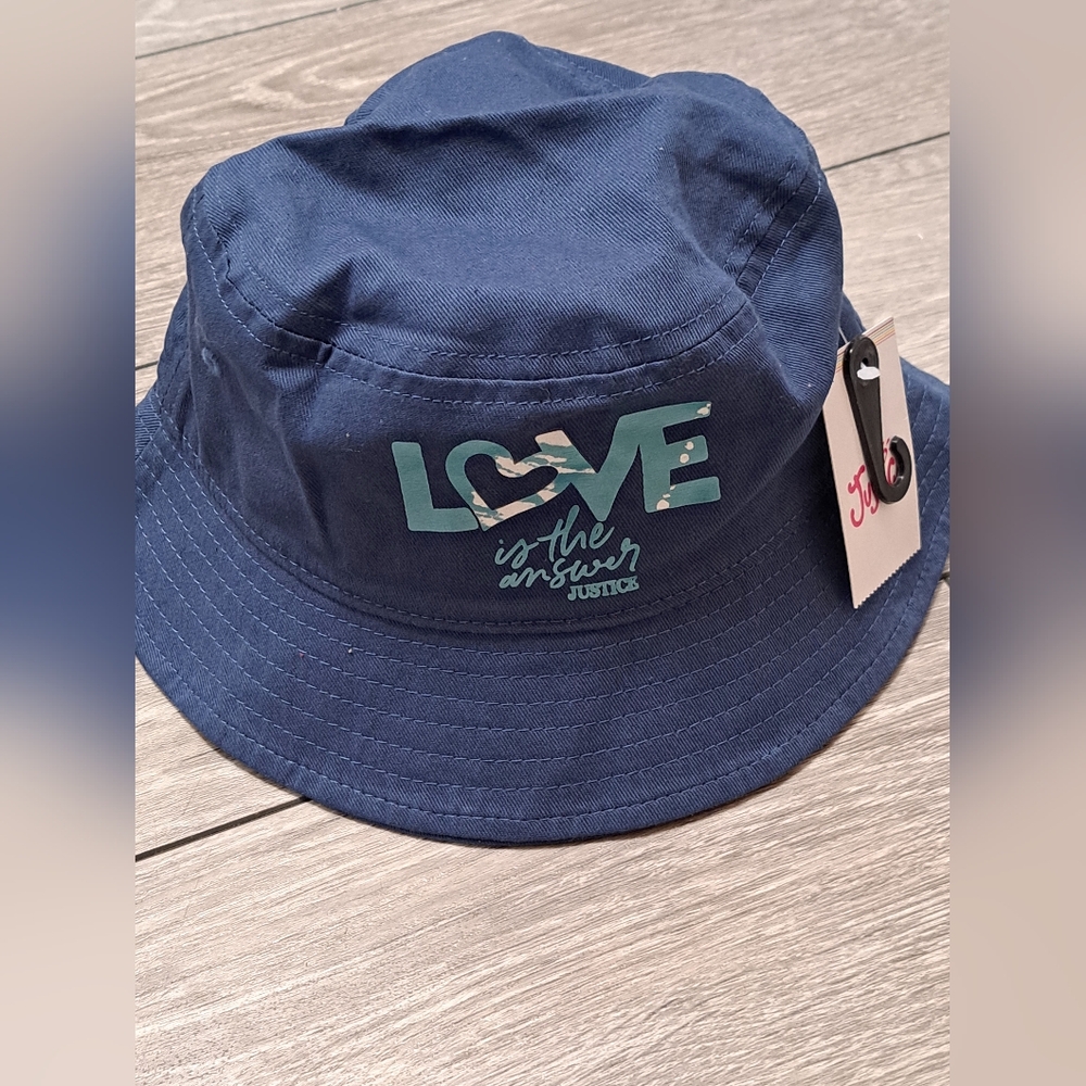 Brand New Justice Navy Bucket Hat with Love Print